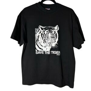 VINTAGE | 90s Single Stitch Save The Tigers Tee - Black + White - Sz VTG XL